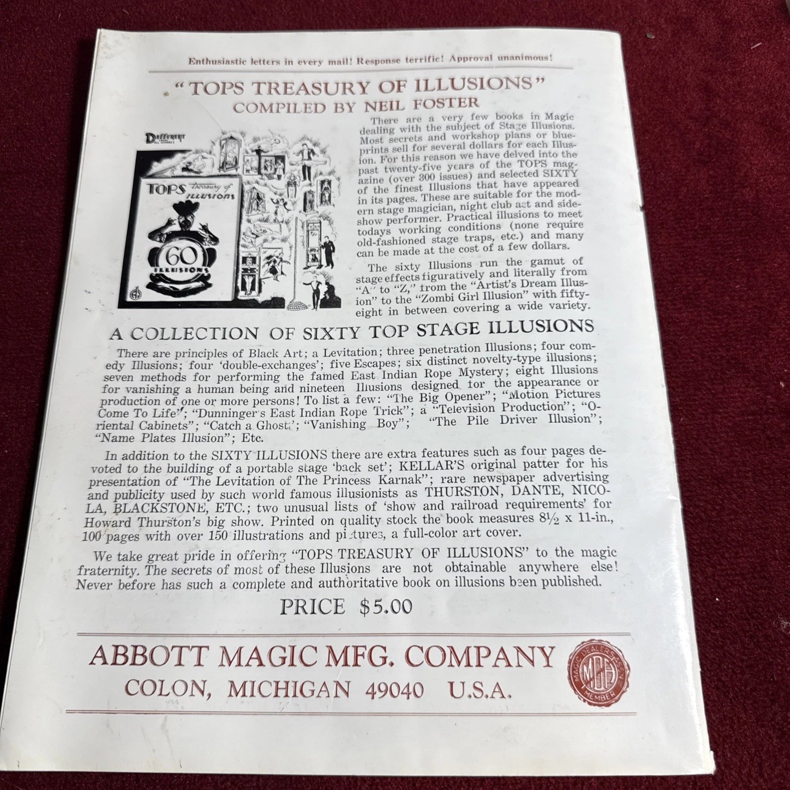 TOPS Magic Magazine VNTG Abbott’s May 1965 Vol 5 #5 Salvatore Salla