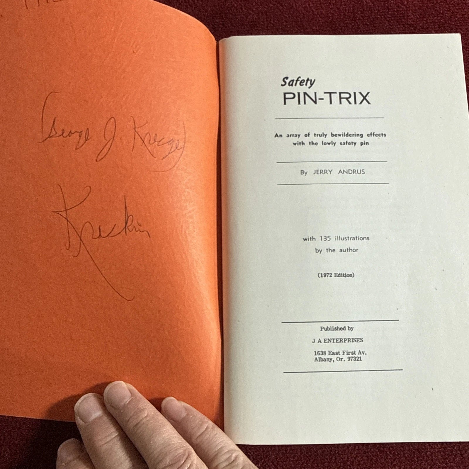 Safety Pin-Trix by Jerry Andrus - From the library of the Amazing Kreskin - 1972 - ESTATE