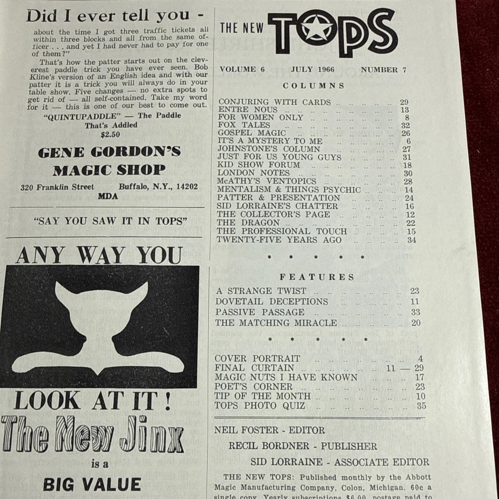 TOPS Magic Magazine VNTG Abbott’s February 1966 Vol 6 #7 John Shirley & Bonnie