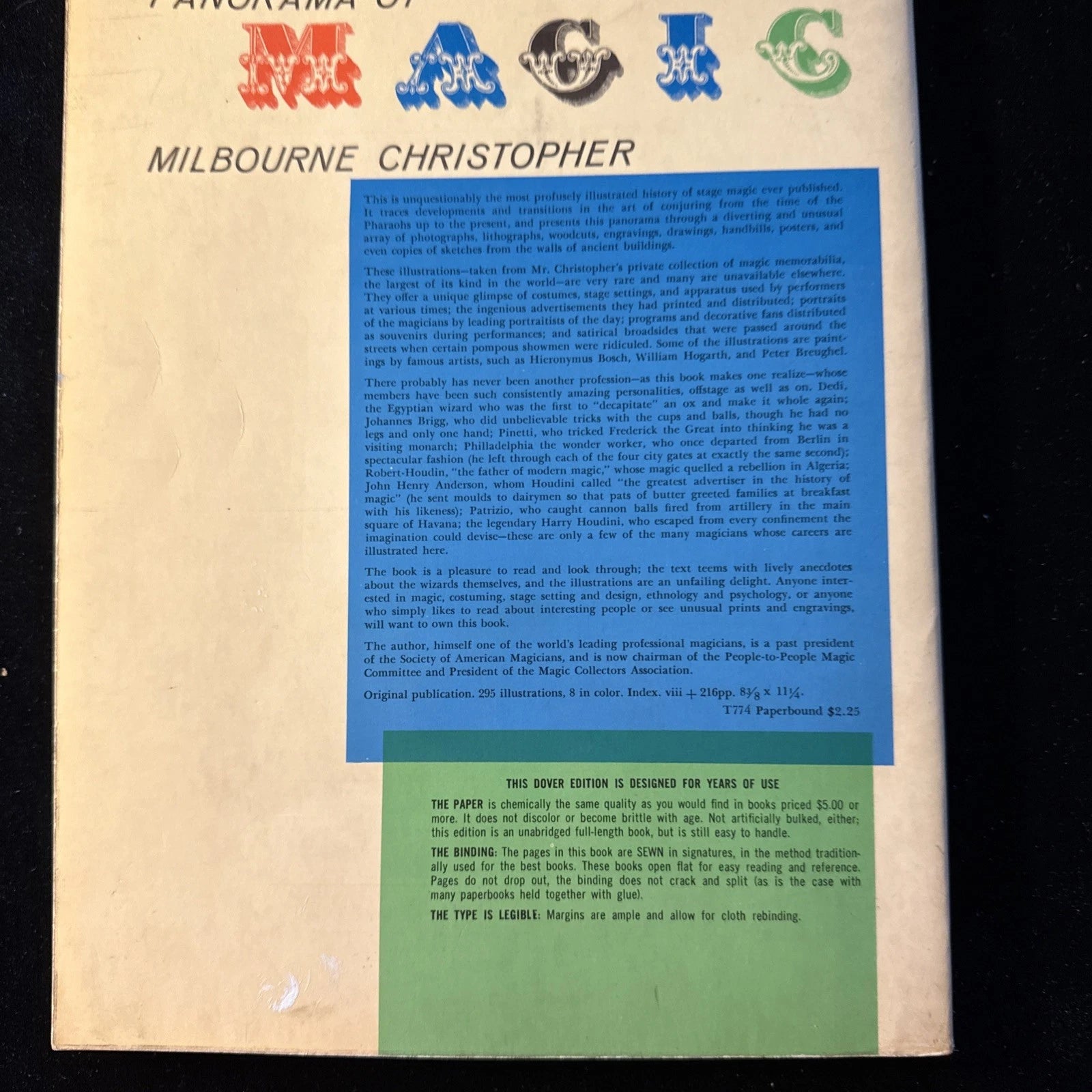 PANORAMA OF MAGIC, BY MILBOURNE CHRISTOHPER,1962-216 PAGES MAGIC HISTORY 1st Edition ESTATE