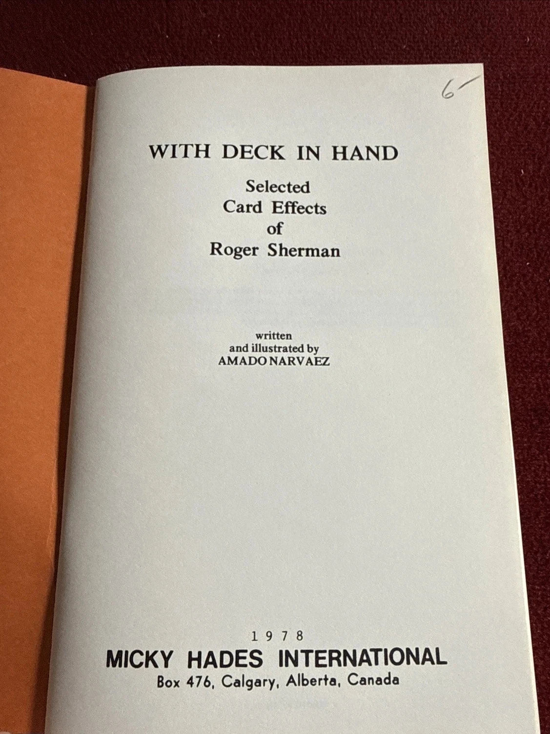 With Deck in Hand: Selected Card Effects by Roger Sherman - 1978 - Ex Libris Kreskin
