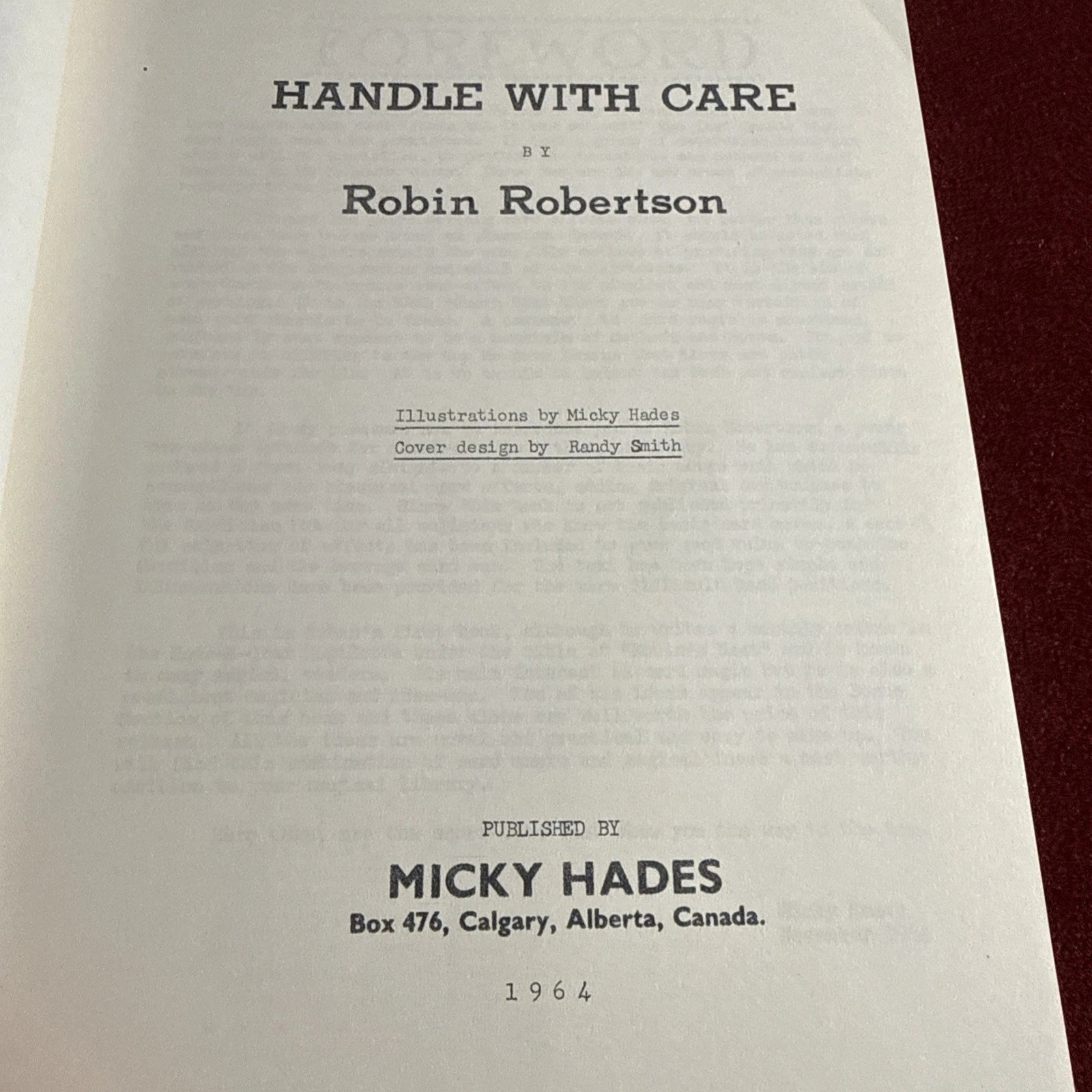 Handle With Care by Robin Robertson - 1964 - Micky Hades ESTATE