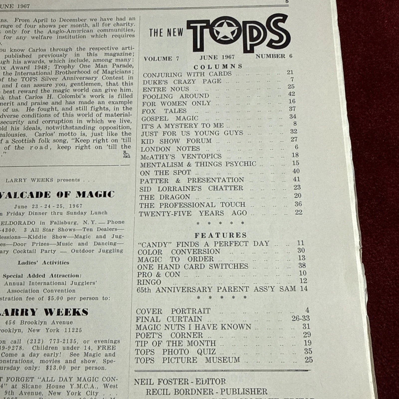 TOPS Magic Magazine VNTG Abbott’s February 1966 Vol 7 #6 Carlos H Colombi