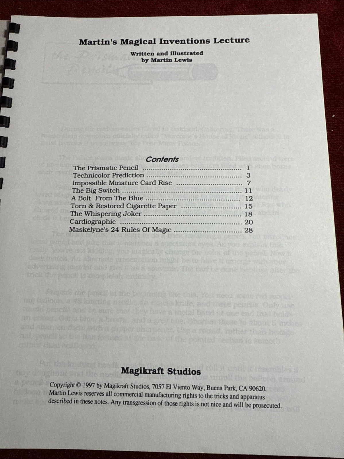 Martin’s Magical Inventions Lecture 1997 MARTIN LEWIS