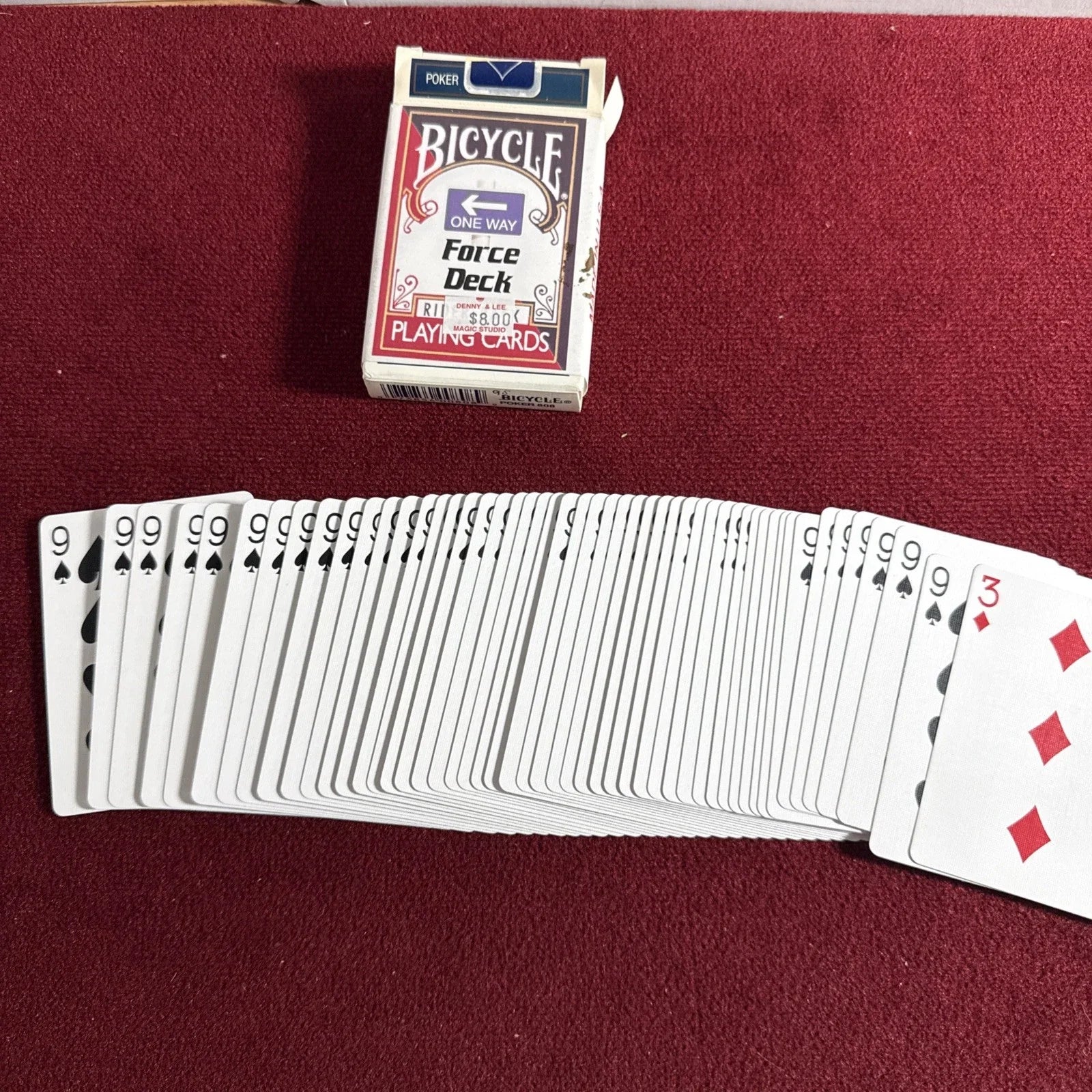 One Way Force Deck Blue Bicycle Cards 9S Card Magic Trick