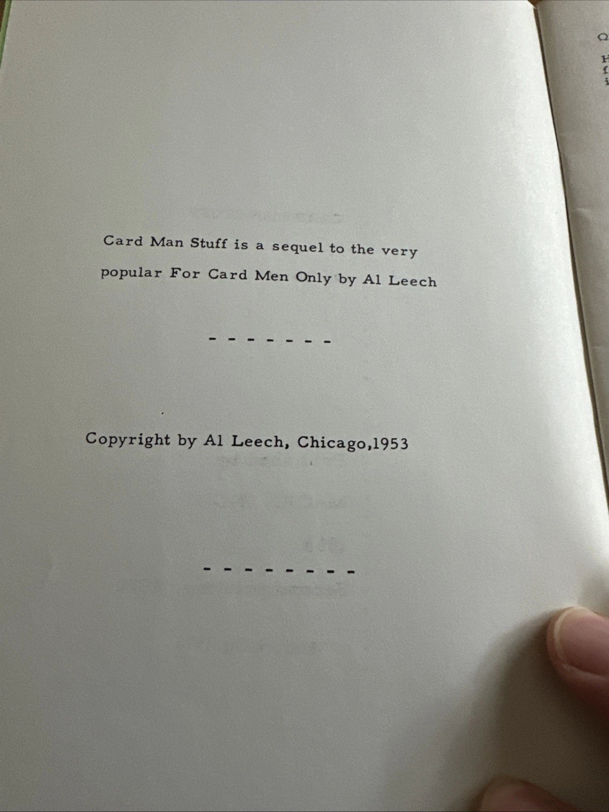 Card Man Stuff by Al Leech Magic Inc 3rd Printing 1976 ESTATE