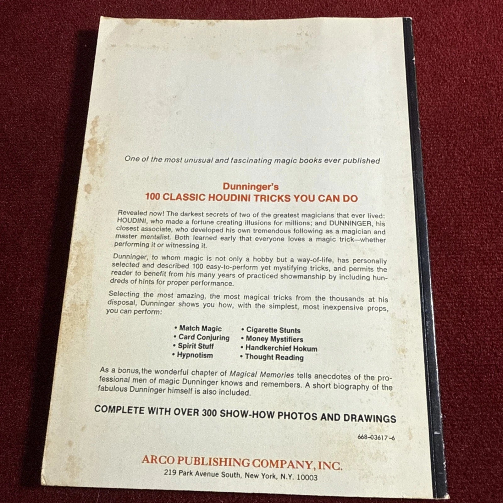 100 Classic Houdini Tricks You Can Do by Dunninger ARCO 1975 ESTATE