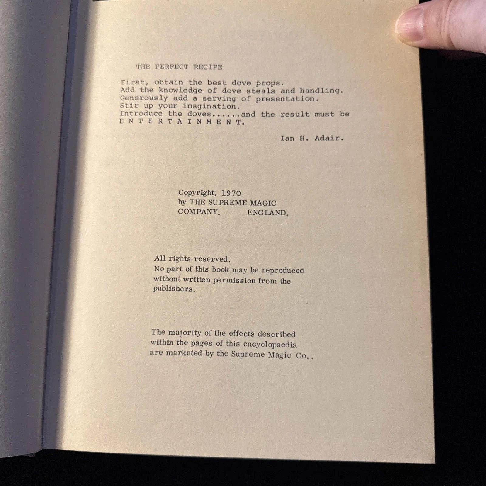 Encyclopedia of Dove Magic Vol 2🪄 IAN ADAIR -Supreme Magic 1970