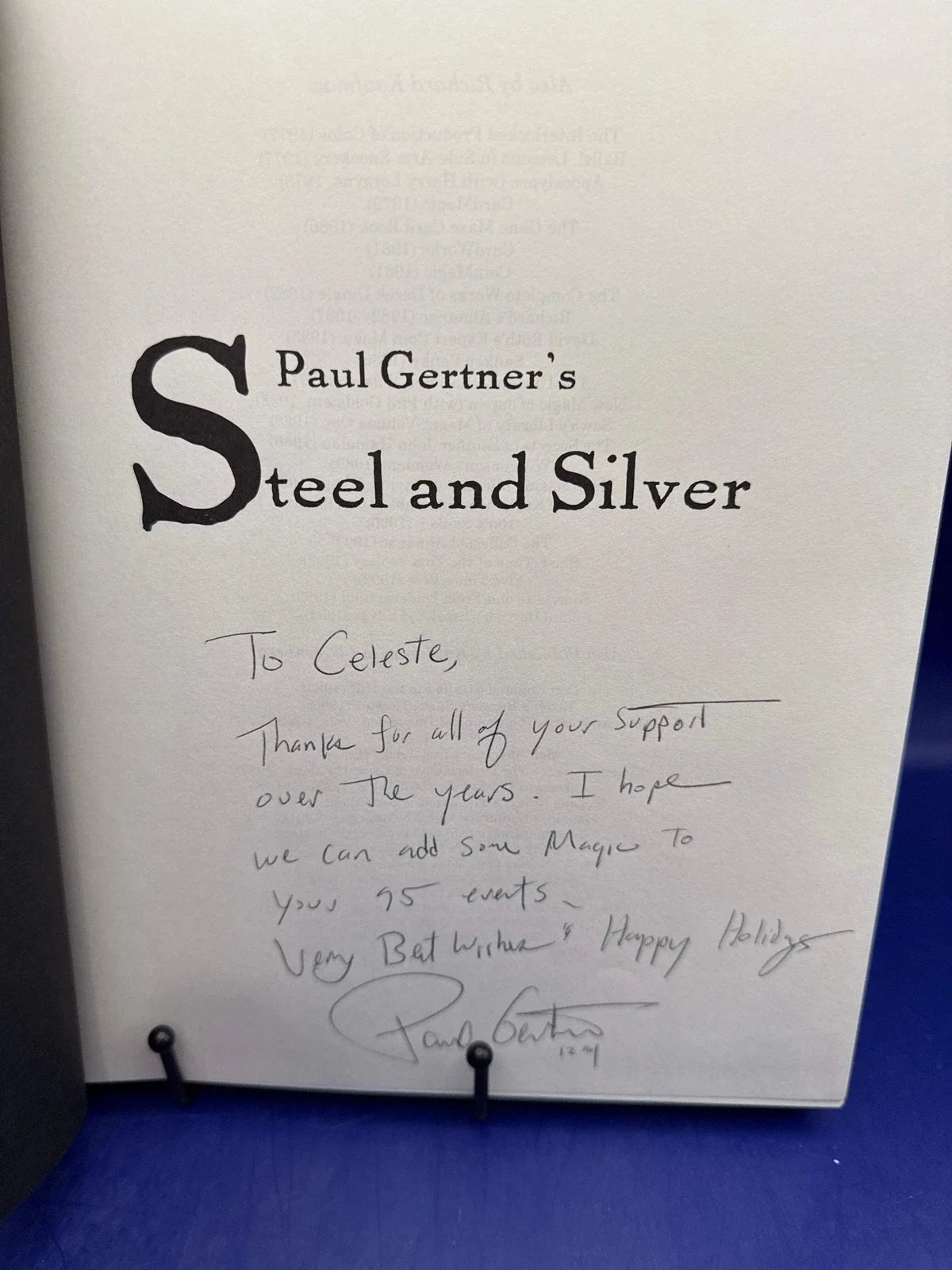 Paul Gertner’s Steel and Silver by Richard Kaufman 1st Ed 1994 Insribed by Paul