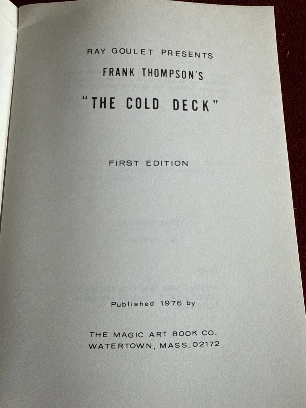 Frank Thompson’s The Cold Deck - 1st Ed 1976 From the library of the Amazing Kreskin ESTATE
