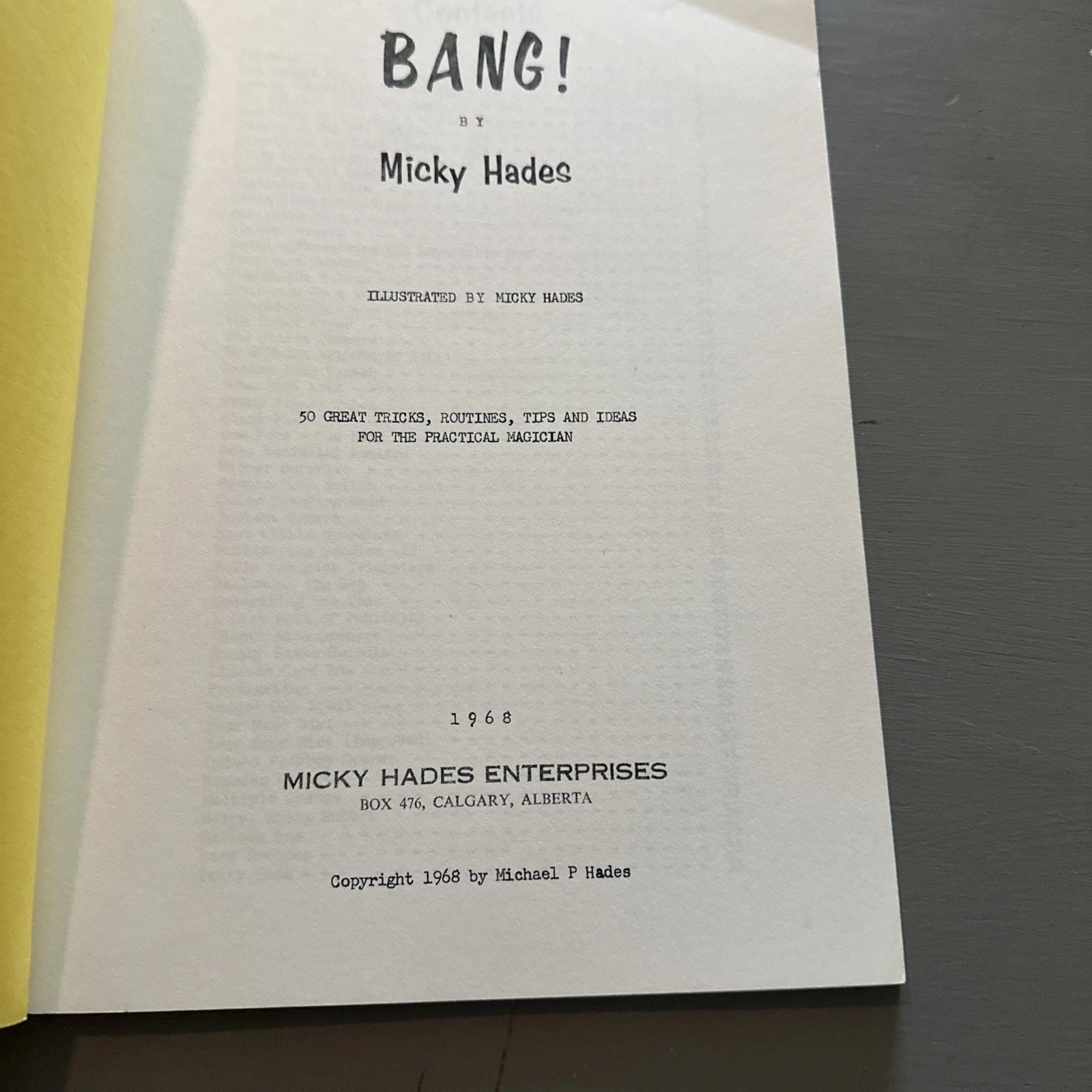 Bang by Micky Hades 1968 1st Ed Magic For All Occasions ESTATE