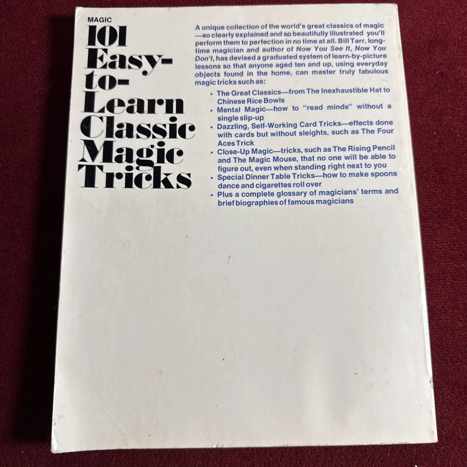 101 EASY-TO-LEARN CLASSIC MAGIC TRICKS By Bill Tarr 1st Ed 1977 ESTATE