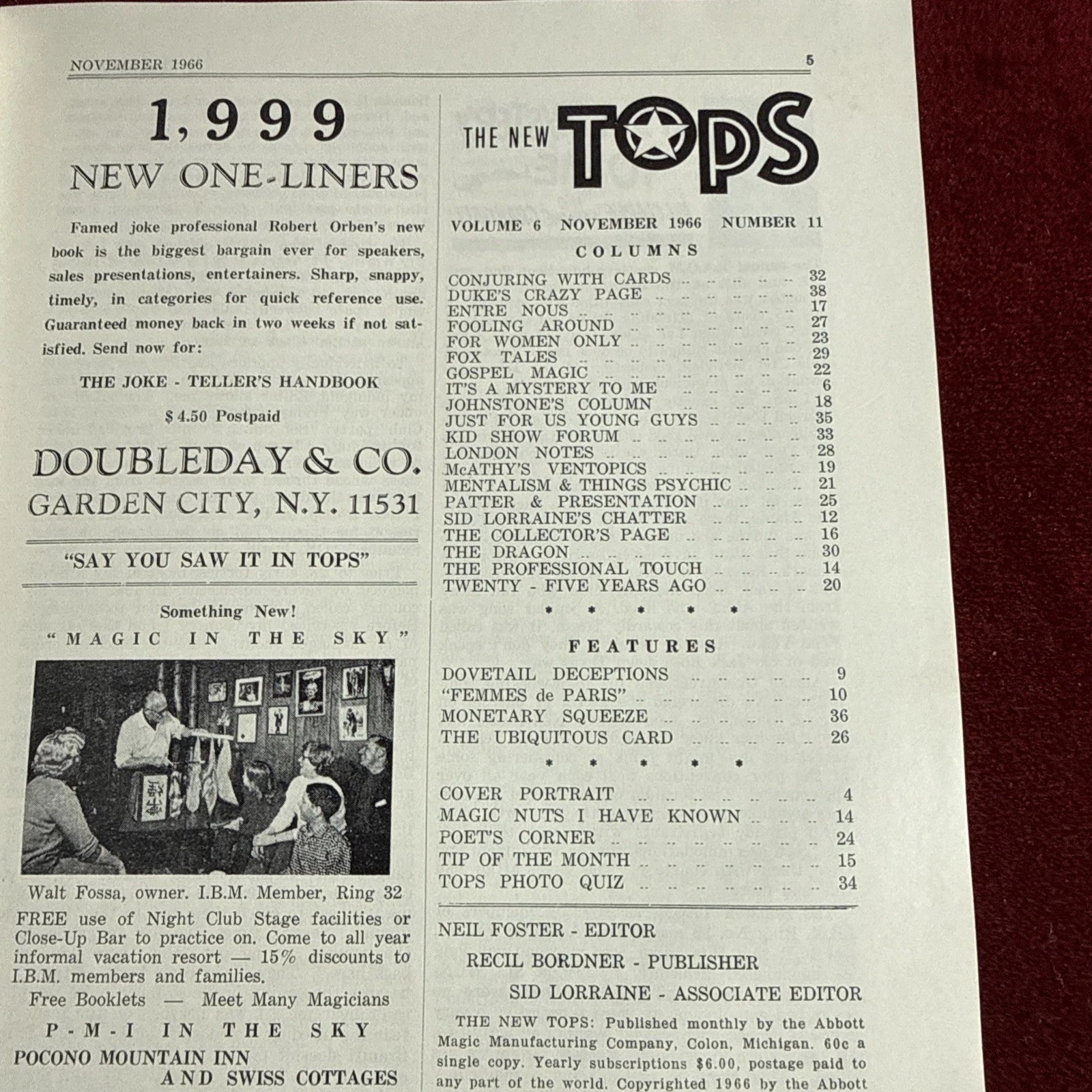 TOPS Magic Magazine VNTG Abbott’s February 1966 Vol 6 #11 Arturo & Company