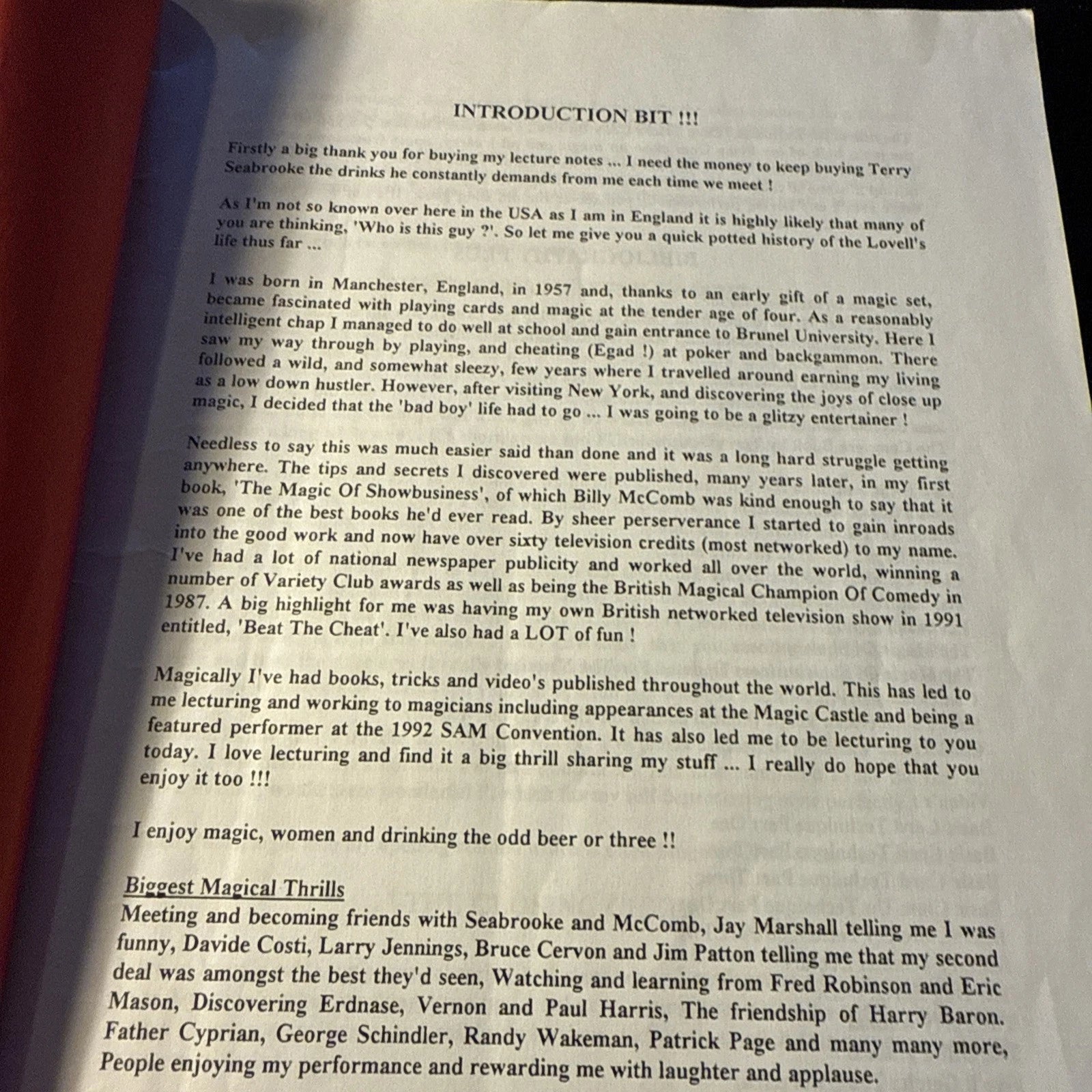 Card Tricks Can Be Fun - The Lecture Notes Of Simon Lovell ESTATE