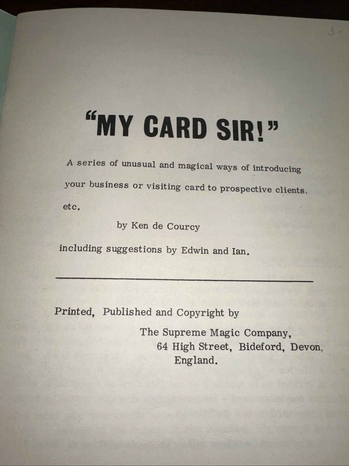 My Card Sir! - Supreme Magic - Edwin, Ian, Ken De Courcy