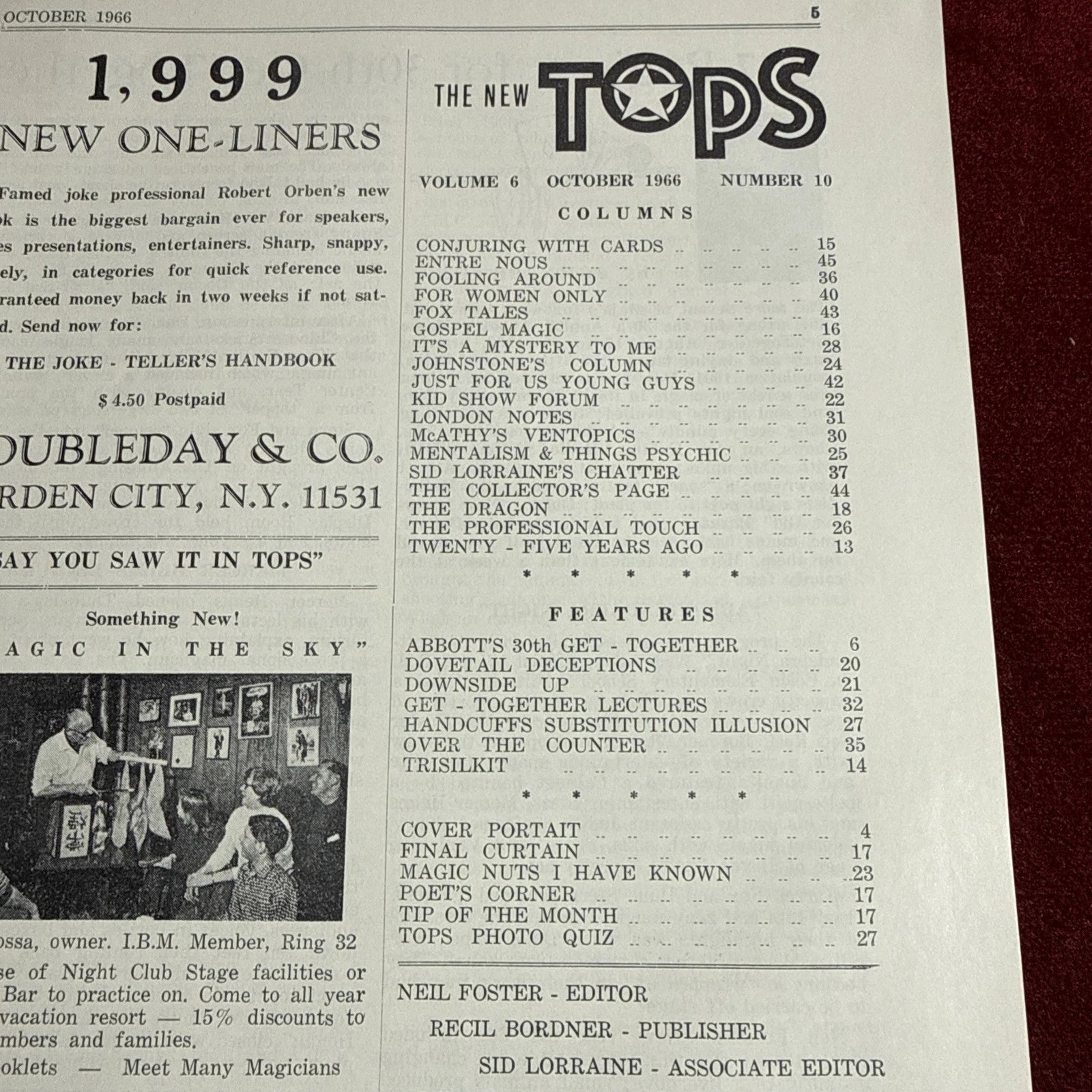TOPS Magic Magazine VNTG Abbott’s February 1966 Vol 6 #10 Recil Bordner