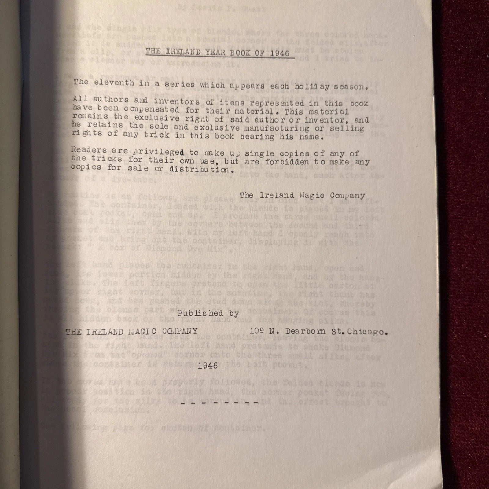 Ireland Magic Co Year Book 1946 Annual Magic Magazine