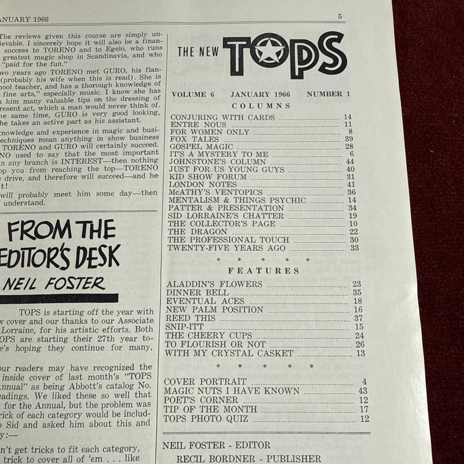 TOPS Magic Magazine VNTG Abbott’s January 1966 Vol 6 #1 Toreno & Guro