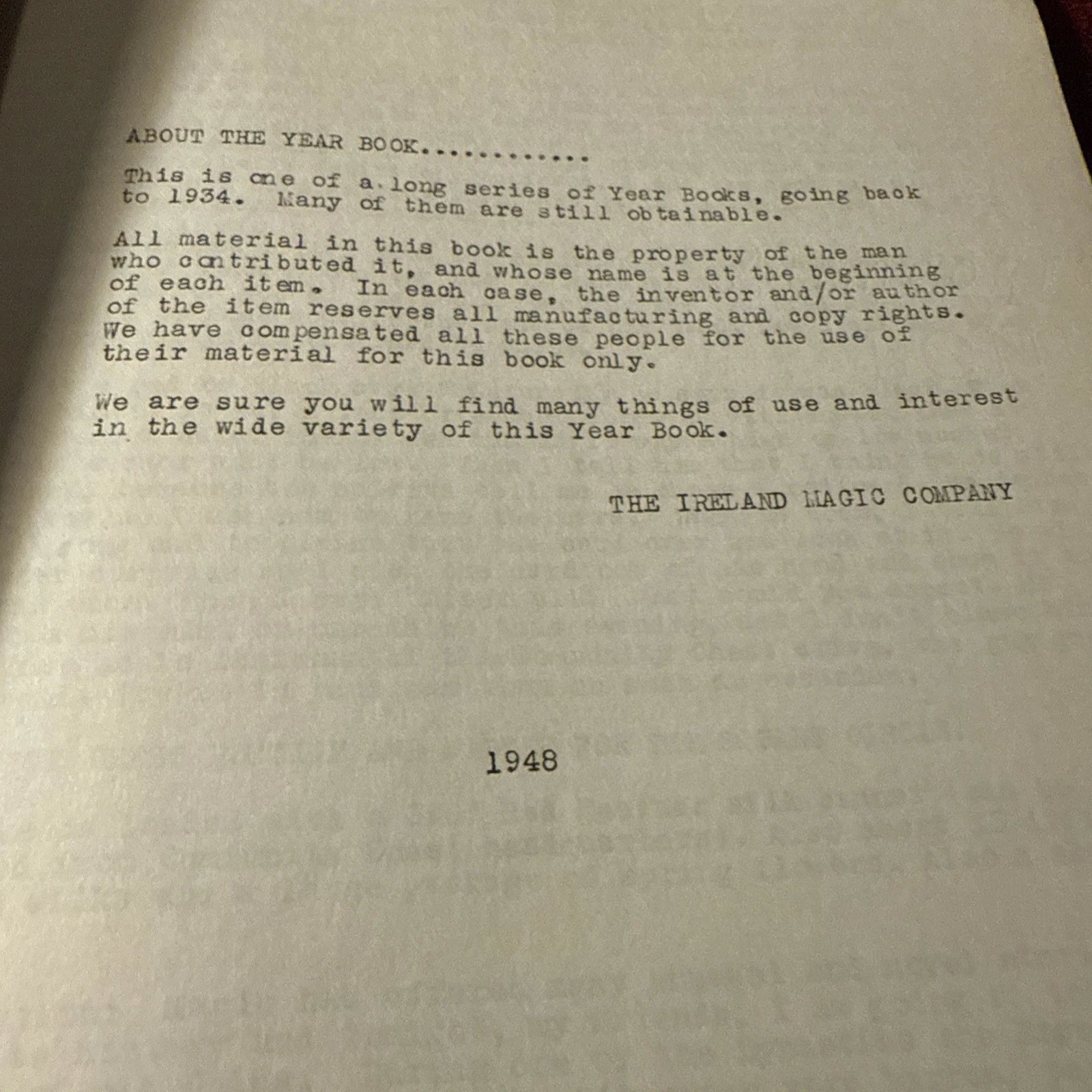 Ireland Magic Company Yearbook 1948