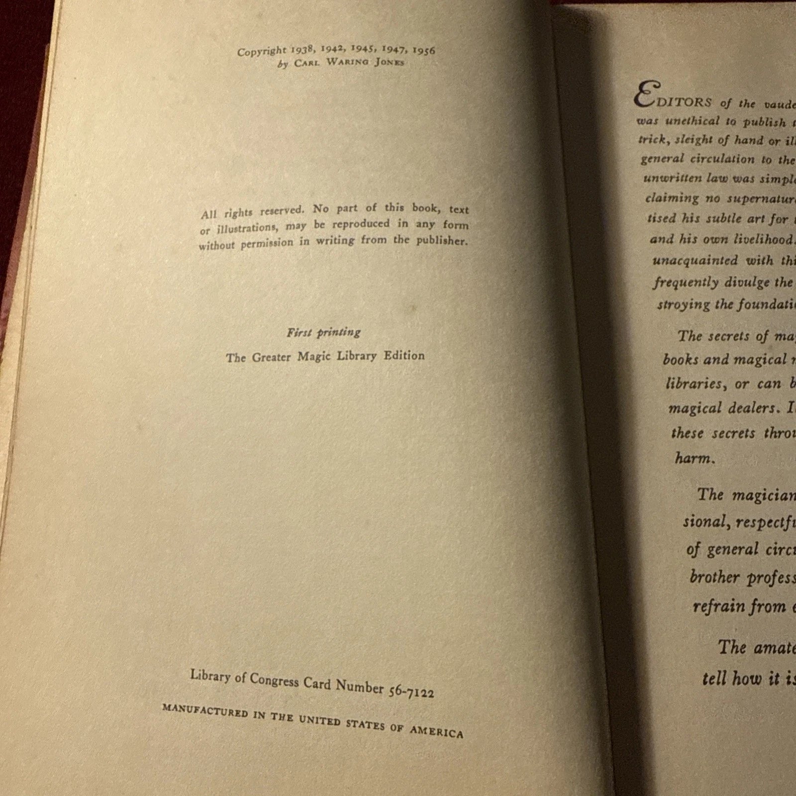 The Greater Magic Library Vol 1 by John Hilliard - 1956 1st Printing ESTATE