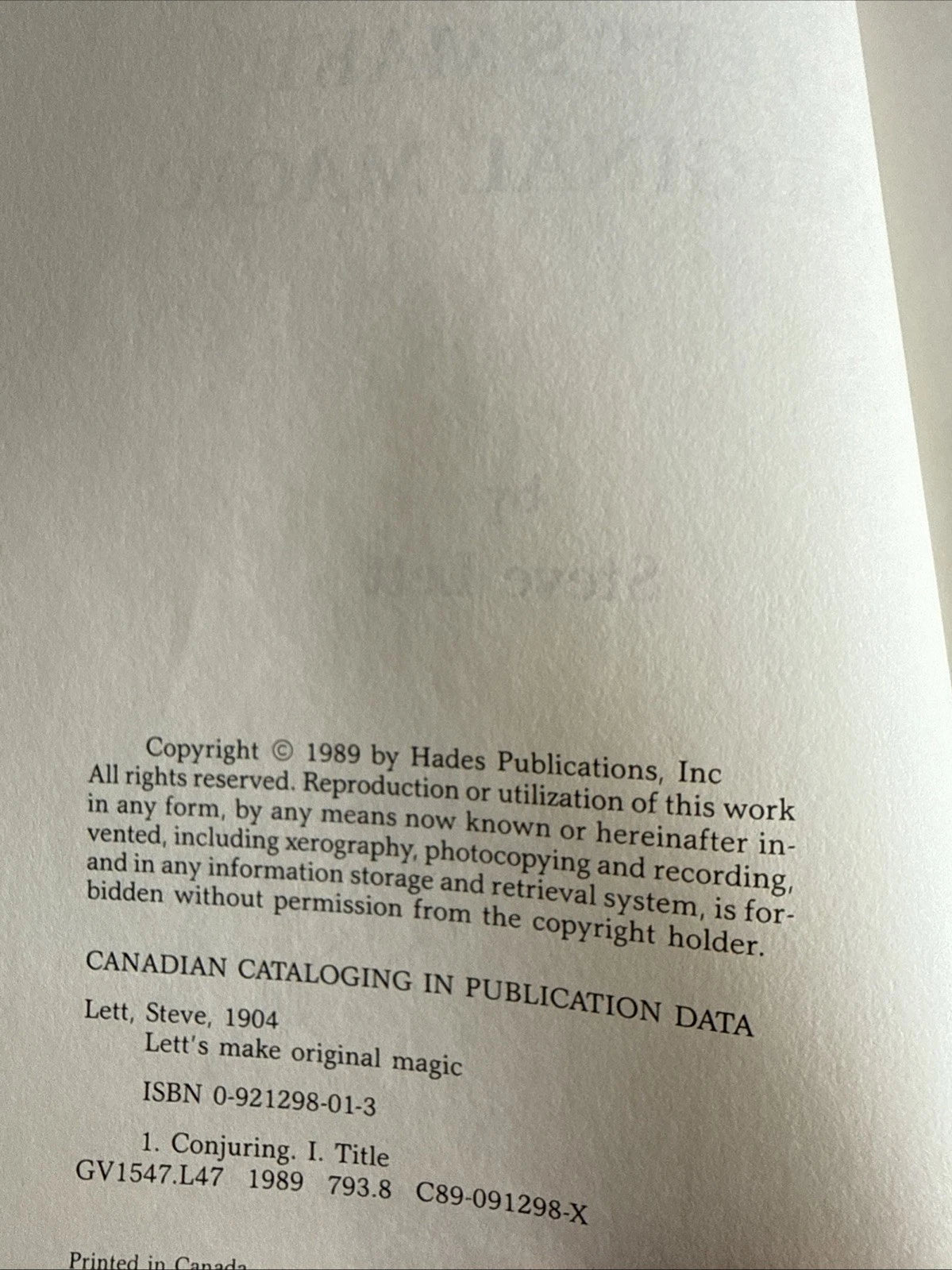Lett’s Make Original Magic - Steve Lett - From the library of the Amazing Kreskin SIGNED -  Hades - ESTATE