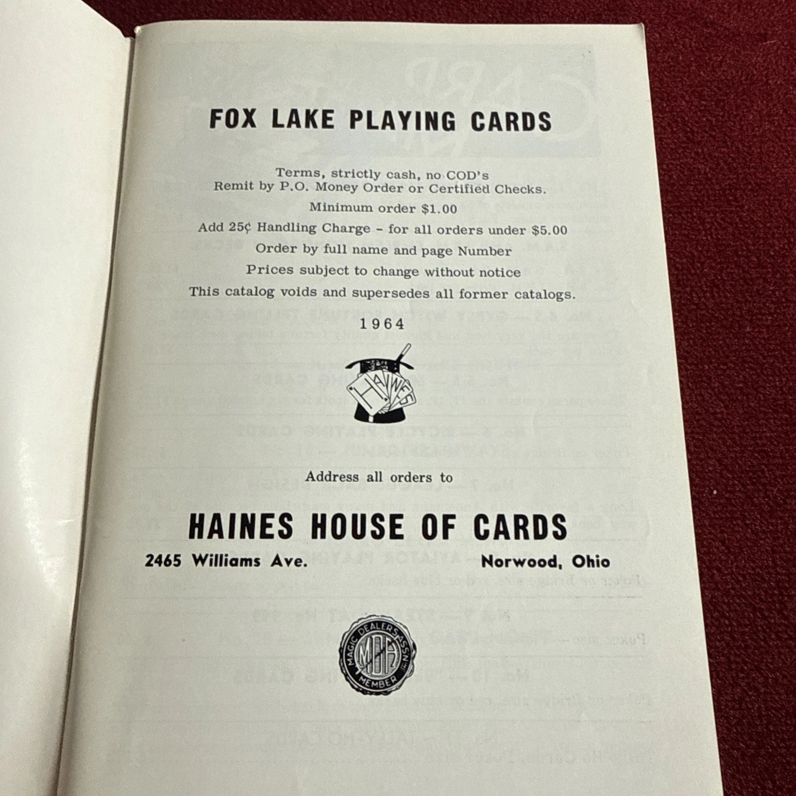 Haines House Of Cards Catalog 1964 ESTATE