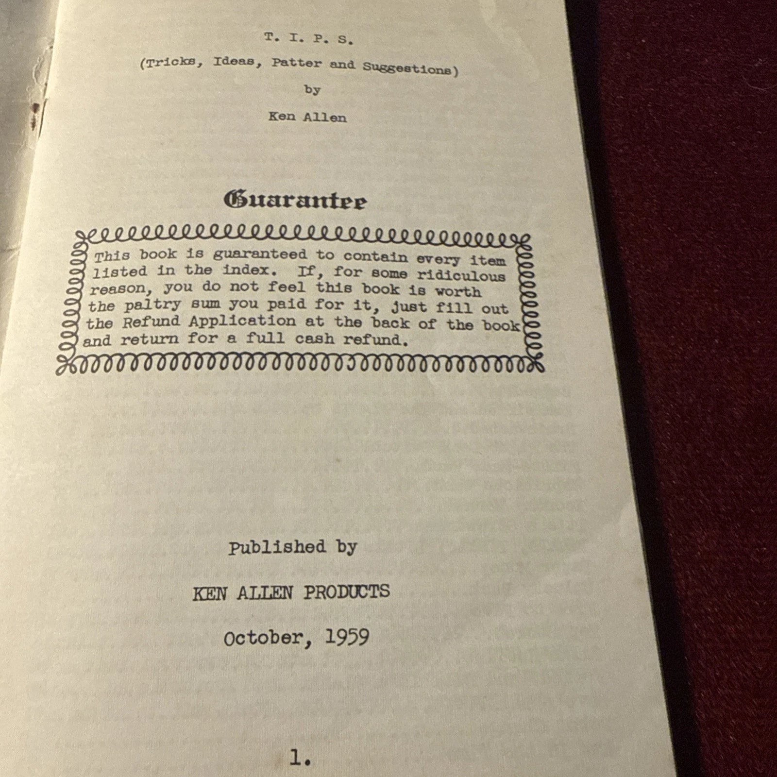 TIPS by Ken Allen - 1st Ed 1959 ESTATE