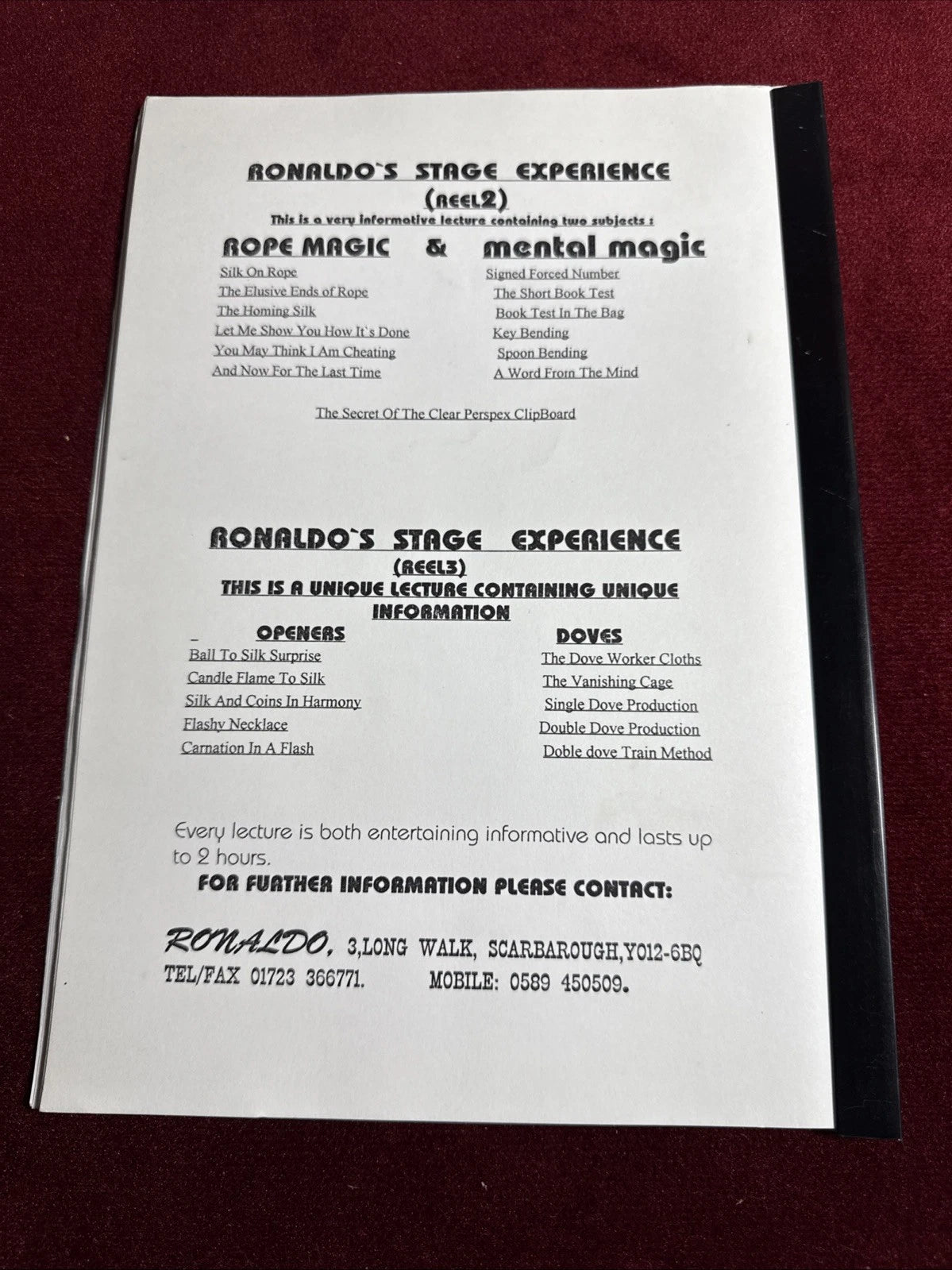 Ronaldo Wiseman Psychic Services Magic Lecture ESTATE