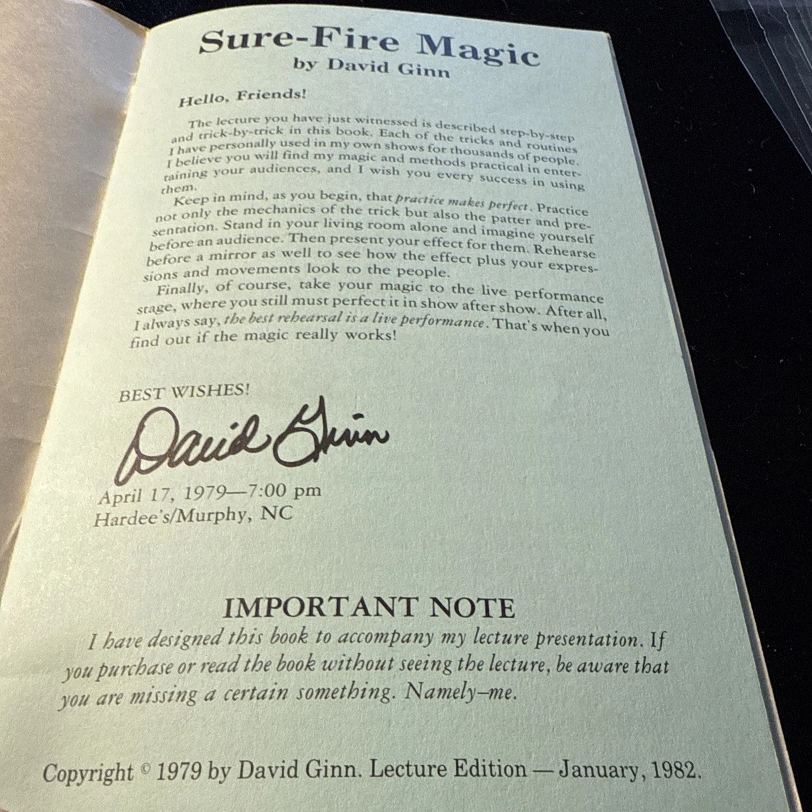Sure Fire Magic David Ginn Early Edition - 1982 Lecture of Practical Magic ESTATE