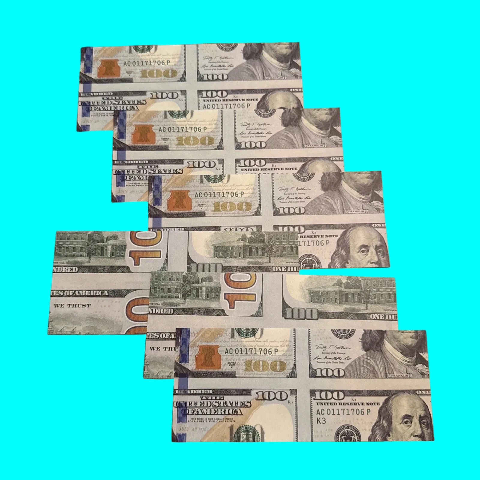 6 Pack - Mismade $100 Hundred Dollar Bill 💵 🪄 Bill Change
