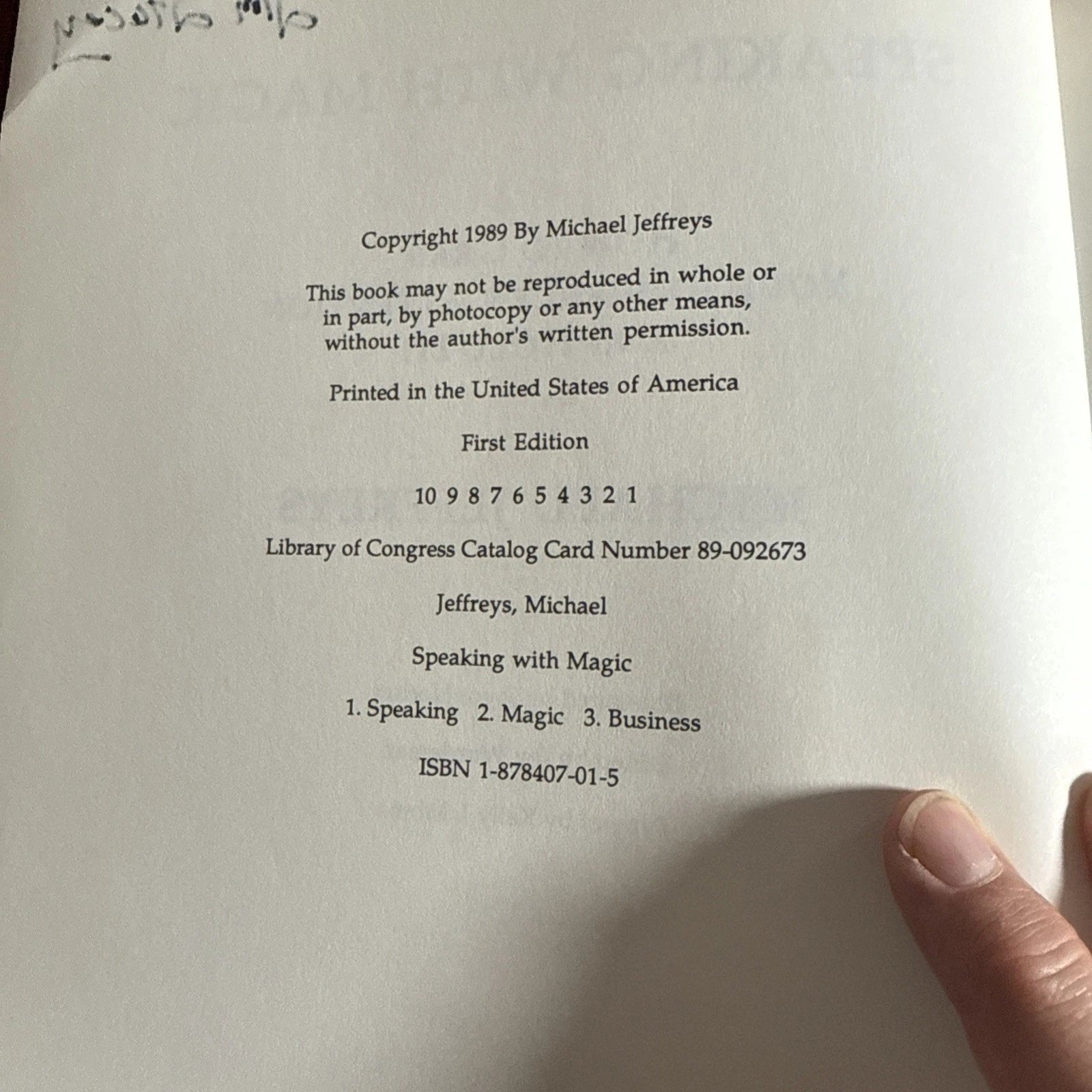 Speaking With Magic by Michael Jeffreys 1st Ed ESTATE