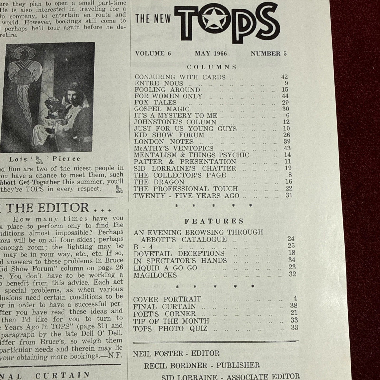 TOPS Magic Magazine VNTG Abbott’s February 1966 Vol 6 #5 Ralph Pierce