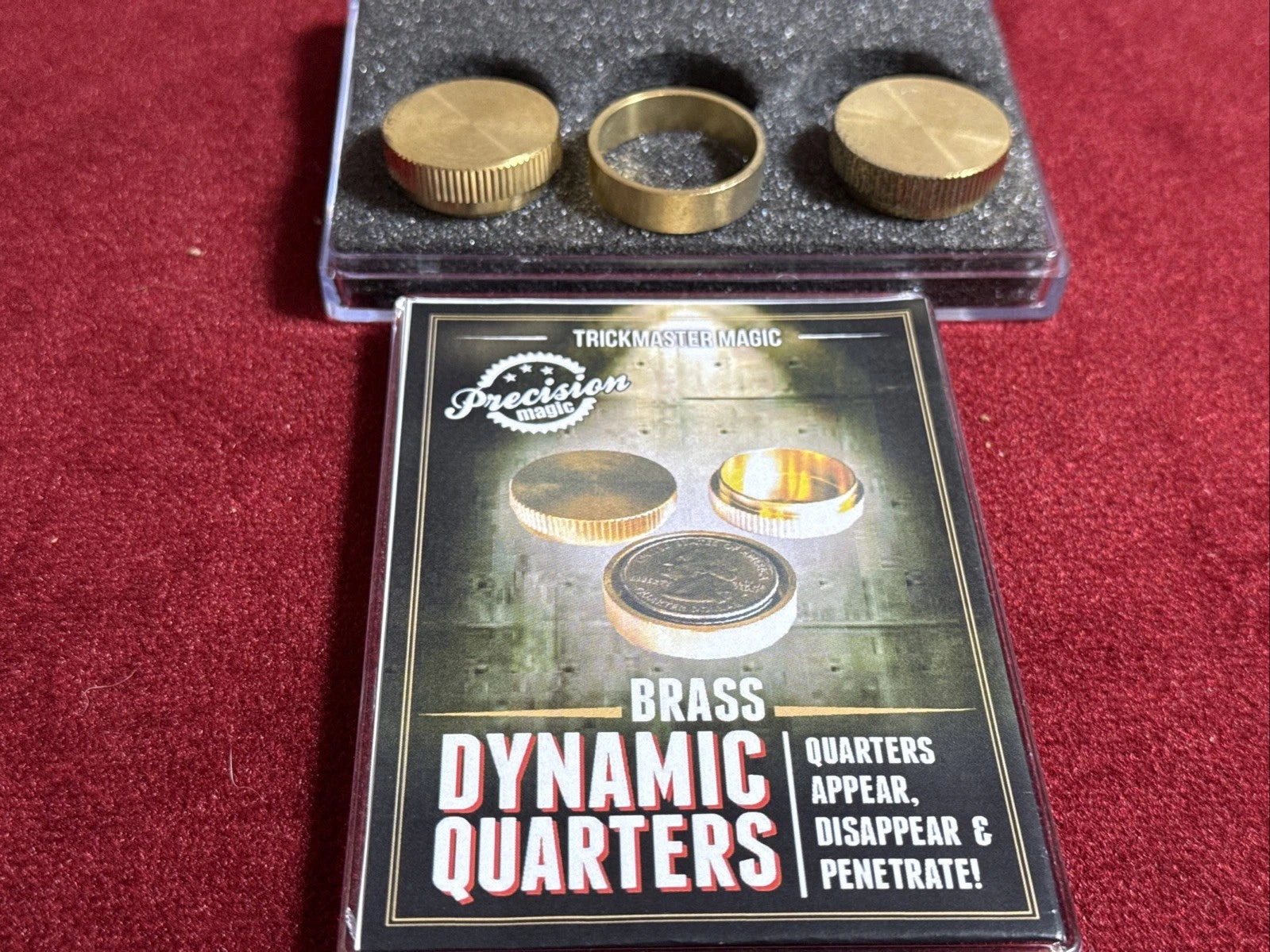 Deluxe BRASS DYNAMIC QUARTERS Close Up Magic Trick Stack of Coins Vanish & Appear