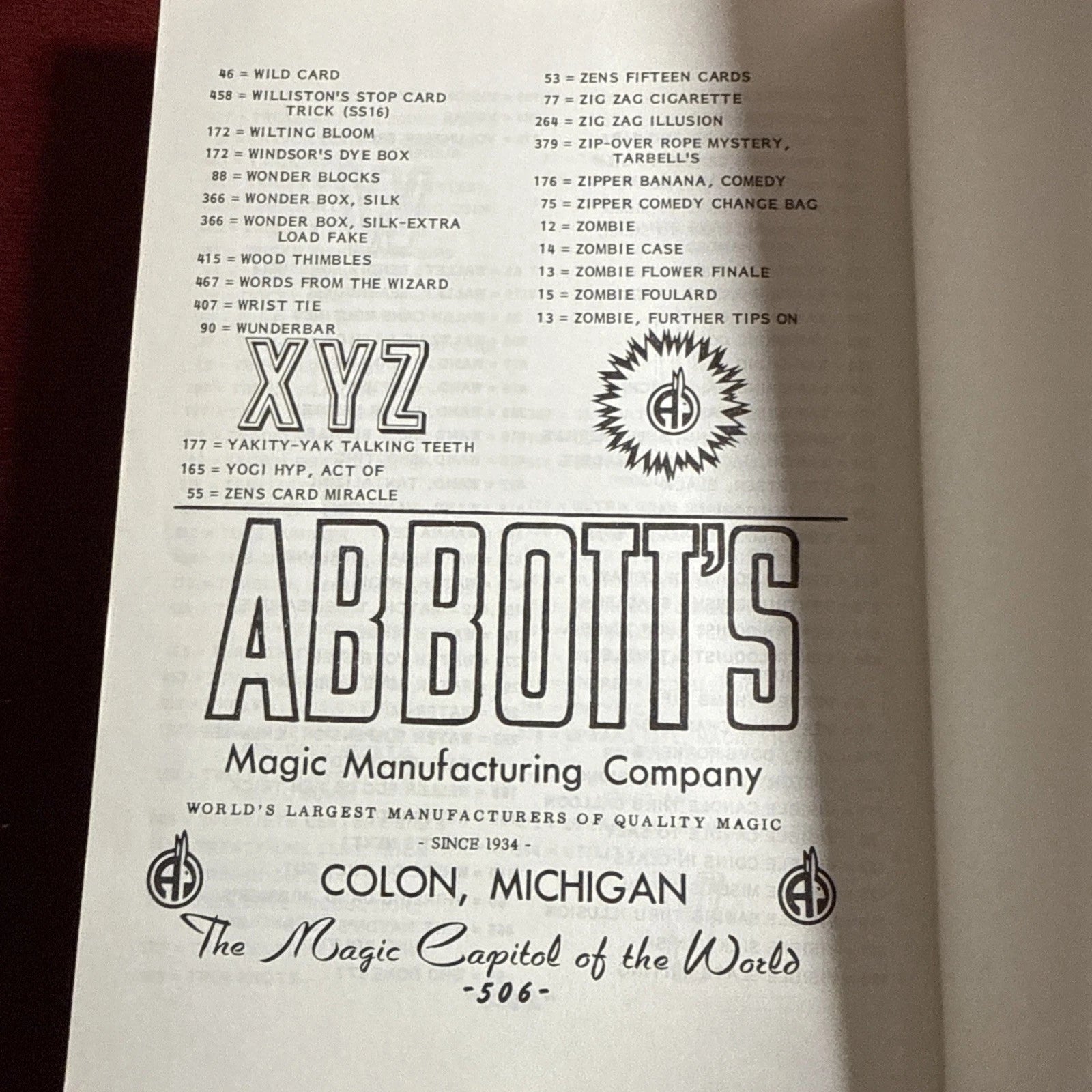 Abbott’s Magic Manufacturing Catalog Of Magic #23 1987 ESTATE