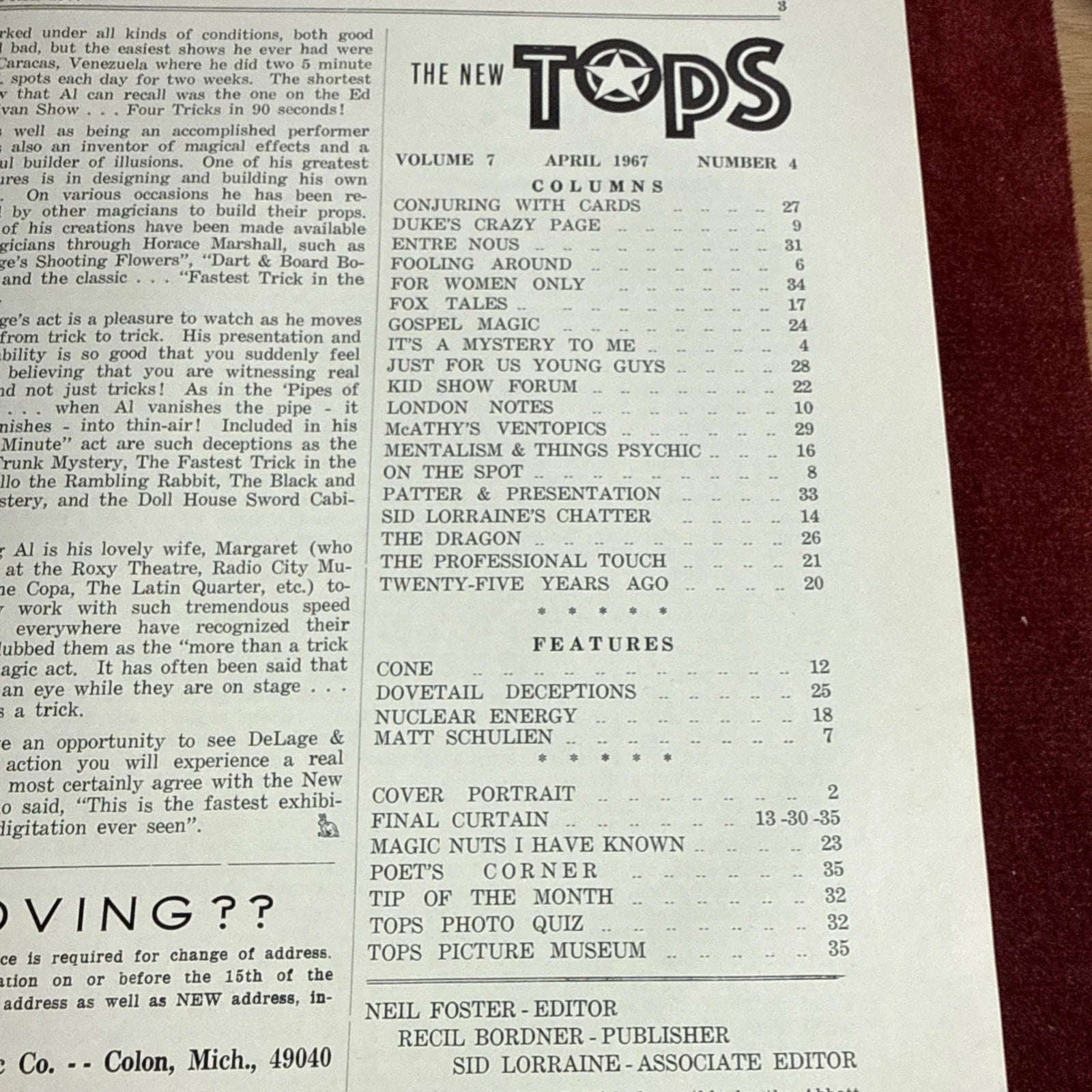 TOPS Magic Magazine VNTG Abbott’s February 1966 Vol 7 #4 Al DeLage & Margaret