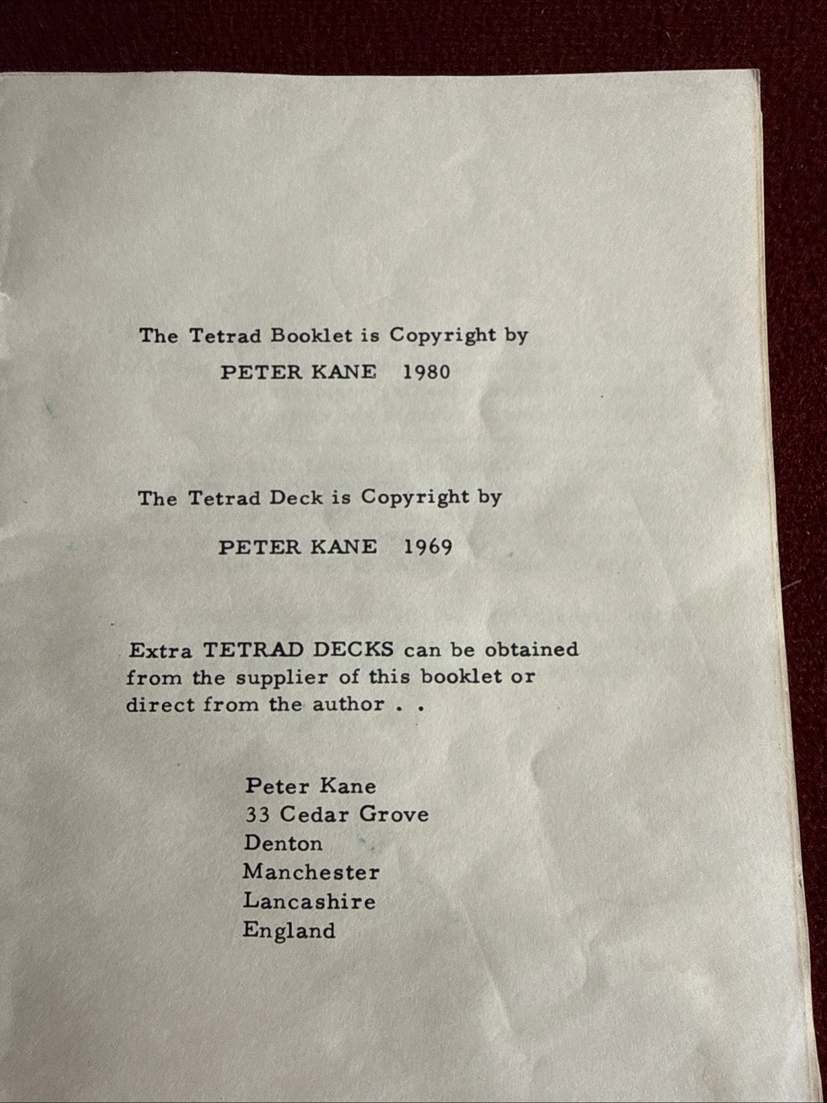 Tetrad One: Effects with Peter Kane’s Tetrad Deck - 1980 - ESTATE - Ex Libris Kreskin